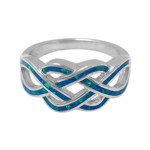 Blue Fire Opal Inlay Celtic Braid Ring
